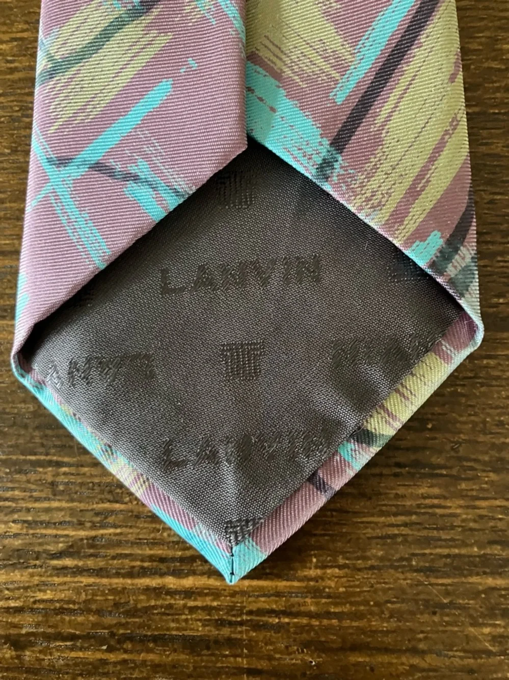 Vintage Lanvin Lilac, Tuquoise and Yellow Brushstroke Pattern Tie - Picture 4 of 6